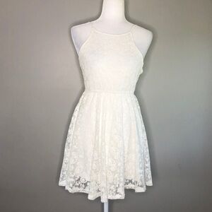 POL cream lace halter open back dress fit and flare size small